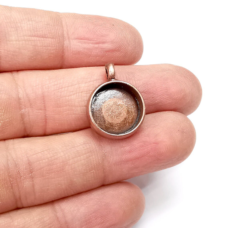 2 Round Pendant Blanks, Resin Bezel Bases, Mosaic Mountings, Dry flower Frame, Polymer Clay base, Antique Copper Plated (14mm) G34967