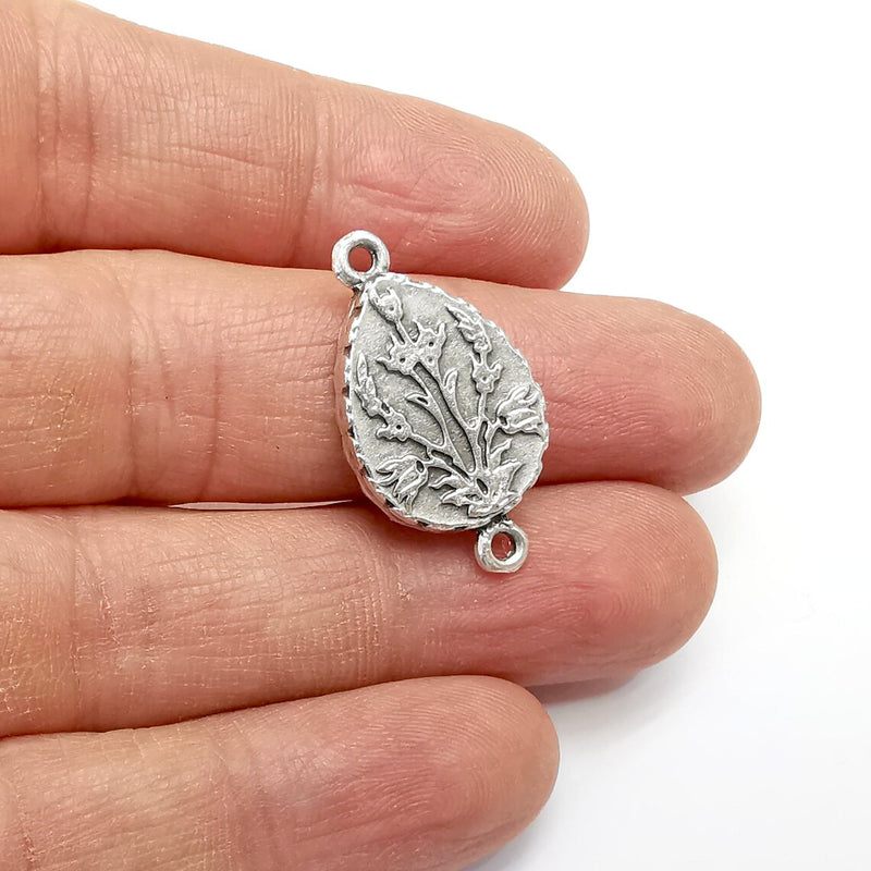 2 Drop Pendant Blank, Resin Bezel Base, Connector, Mosaic Mounting, Dry flower Frame, Polymer Clay base, Antique Silver (18x13mm blank) G35005