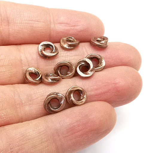 10 Round Beads, Hoop Connector, Discs Findings, Antique Copper Plated (8mm) G35007