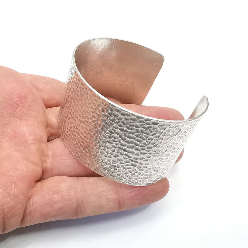 Hammered Bracelet Bezel Cuff Blank Mountings Bangle Base Setting Antique Silver Plated Brass Adjustable Bracelet (40mm) G34843