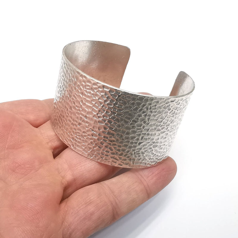 Hammered Bracelet Bezel Cuff Blank Mountings Bangle Base Setting Antique Silver Plated Brass Adjustable Bracelet (40mm) G34843