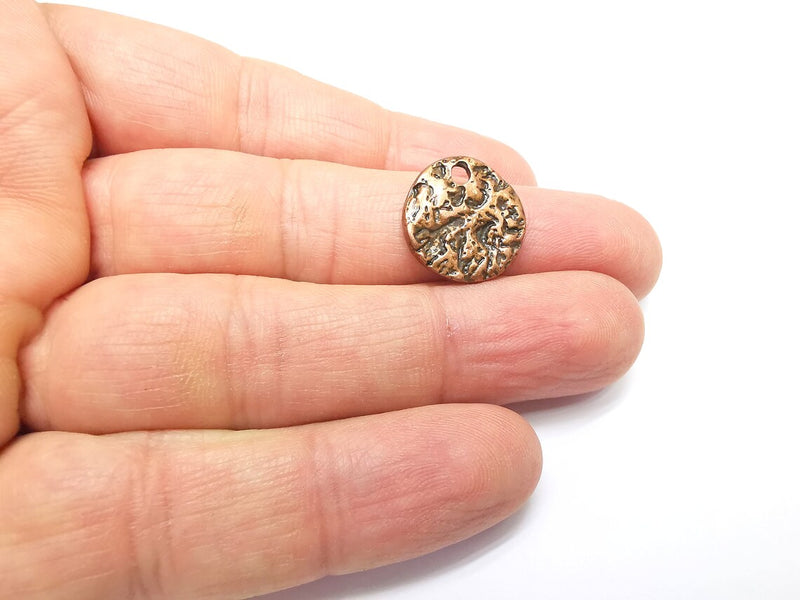 Organic Charms, Copper Disc Charms, Earring Charms, Copper Dangle Charms, Necklace Charms, Antique Copper Plated Metal 17mm G35030