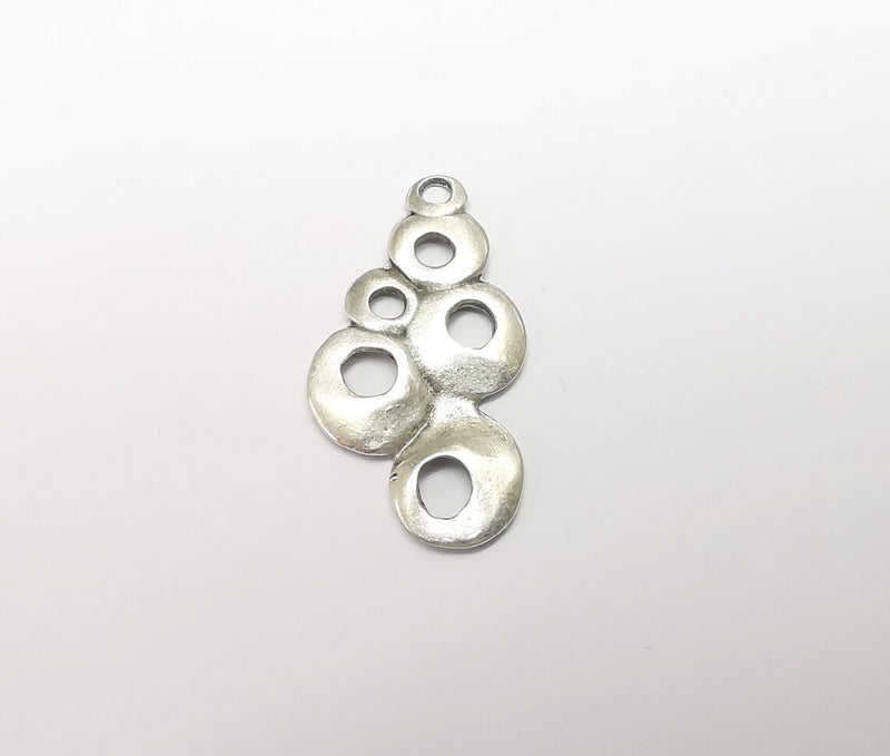 2 Perforated Charms, Boho Charms, Organic Shape, Dangle Earring Charms, Silver Pendant, Necklace Parts, Antique Silver Plated 37x20mm G35054