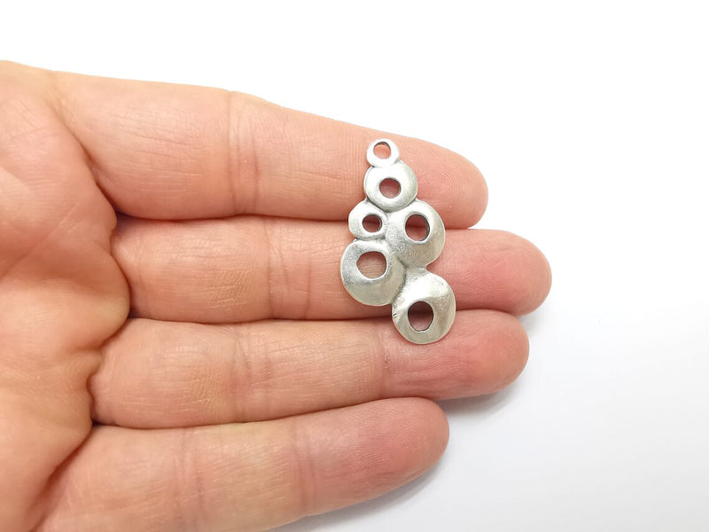 2 Perforated Charms, Boho Charms, Organic Shape, Dangle Earring Charms, Silver Pendant, Necklace Parts, Antique Silver Plated 37x20mm G35054
