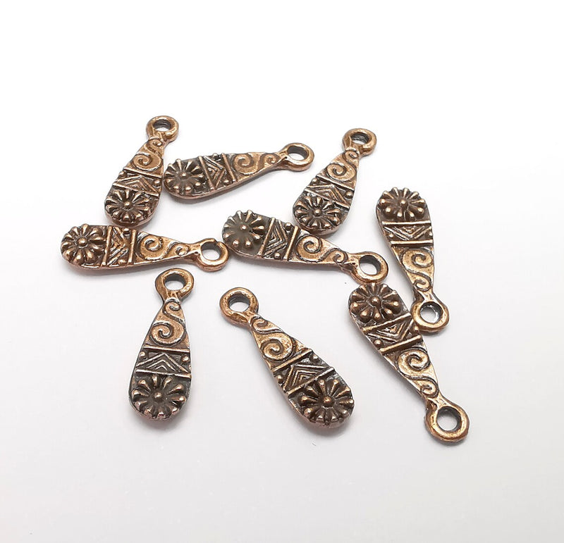 10 Copper Charms, Boho Charms, Baroque Charms, Ethnic Earring Charms, Rustic Charms, Necklace Parts, Antique Copper Plated 17x5mm G35536
