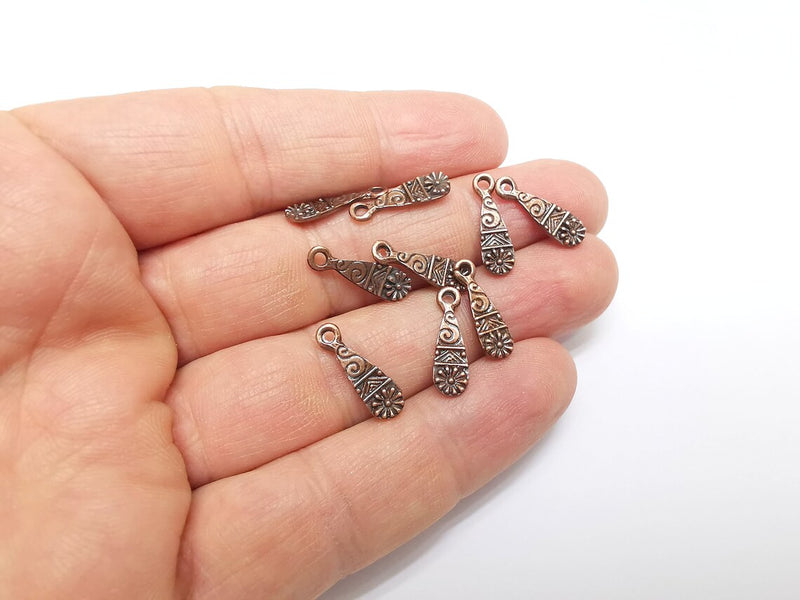 10 Copper Charms, Boho Charms, Baroque Charms, Ethnic Earring Charms, Rustic Charms, Necklace Parts, Antique Copper Plated 17x5mm G35536