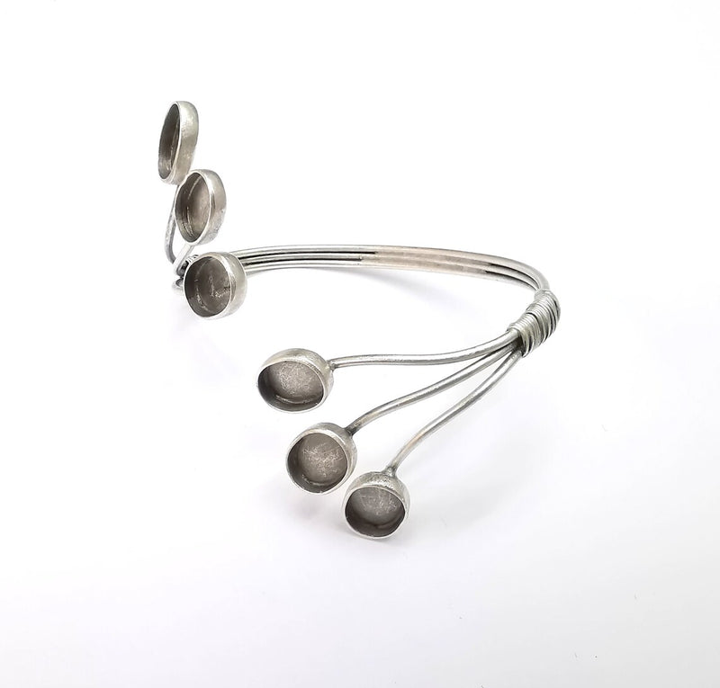 Branched Wire Wrapped Bangle Bracelet, Cuff Resin Blank, Wristband Cabochon Base, inlay Bezel, Antique Silver Brass (11x8mm) G34872