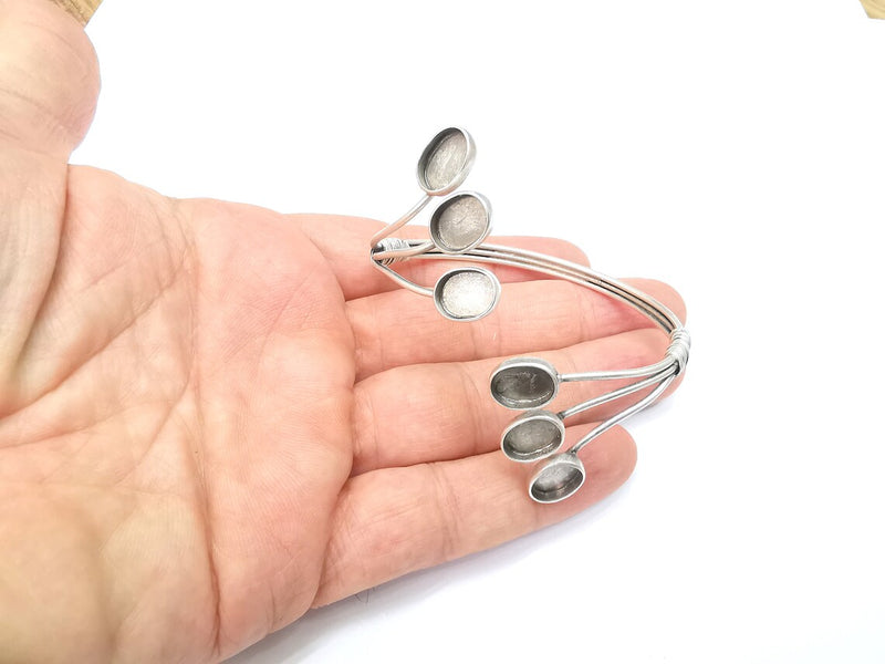 Branched Wire Wrapped Bangle Bracelet, Cuff Resin Blank, Wristband Cabochon Base, inlay Bezel, Antique Silver Brass (11x8mm) G34872