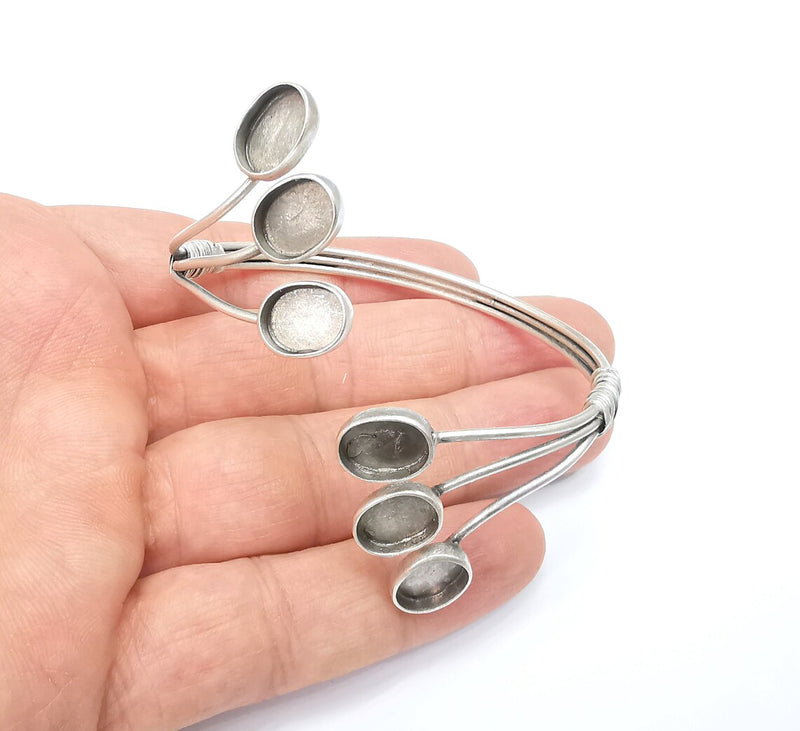 Branched Wire Wrapped Bangle Bracelet, Cuff Resin Blank, Wristband Cabochon Base, inlay Bezel, Antique Silver Brass (11x8mm) G34872