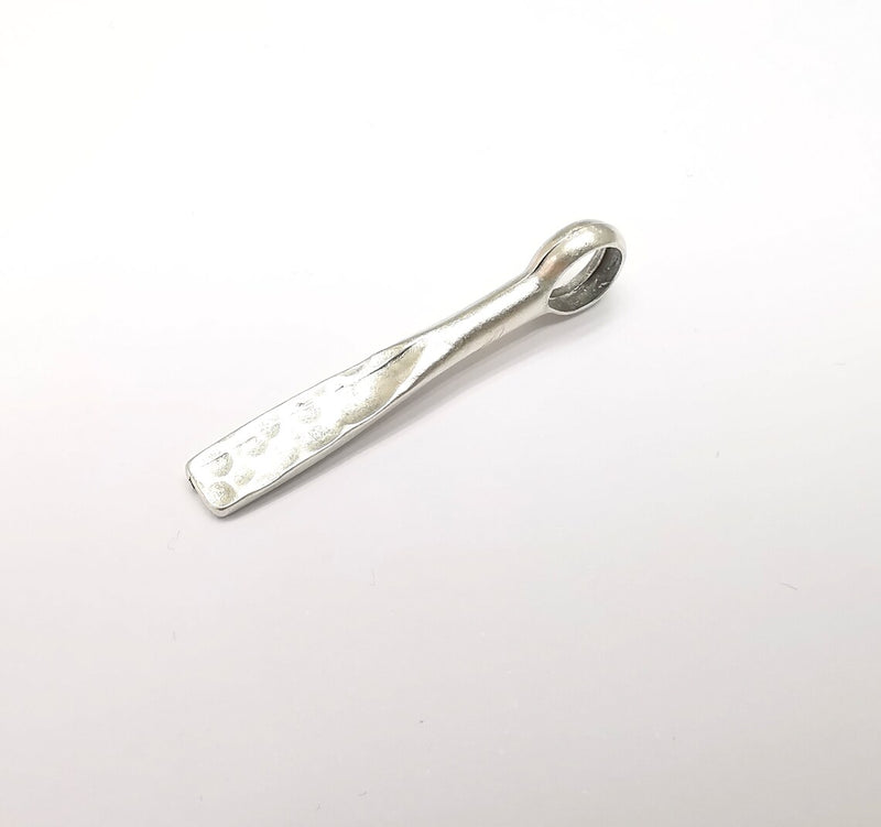 2 Hammered Charms, Boho Charms, Stalactite Charms, Dangle Earring Charms, Silver Pendant, Necklace Parts, Antique Silver Plated 43x6mm G35078
