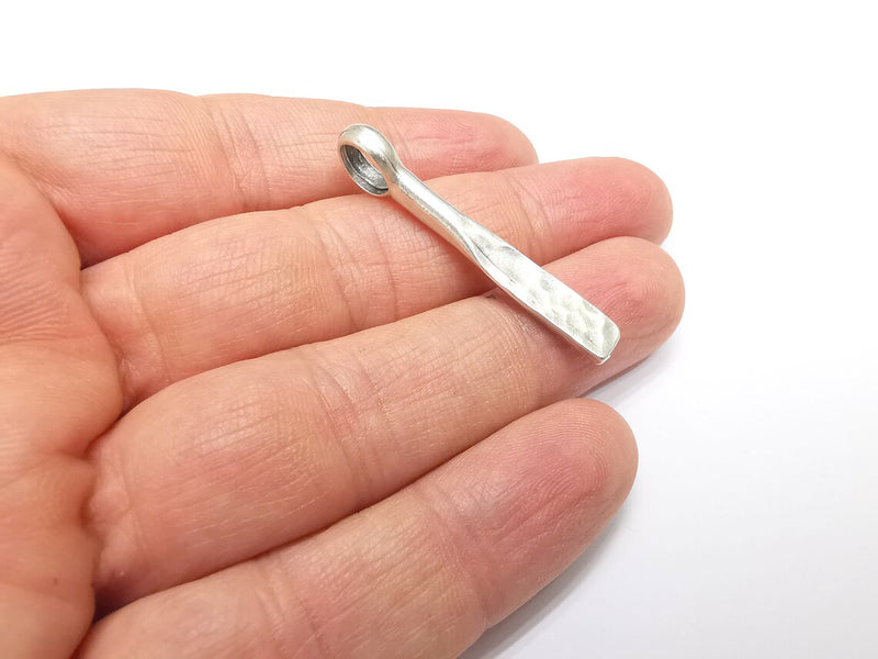 2 Hammered Charms, Boho Charms, Stalactite Charms, Dangle Earring Charms, Silver Pendant, Necklace Parts, Antique Silver Plated 43x6mm G35078