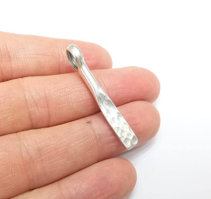 2 Hammered Charms, Boho Charms, Stalactite Charms, Dangle Earring Charms, Silver Pendant, Necklace Parts, Antique Silver Plated 43x6mm G35078