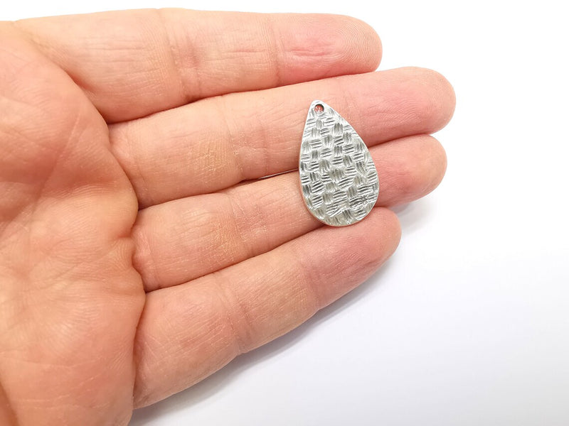 2 Textured Drop Charms, Boho Charms, Dangle Charm, DIY Charms, Earring Charm, Teardrop Necklace Parts, Antique Silver Plated 29x18mm G35103