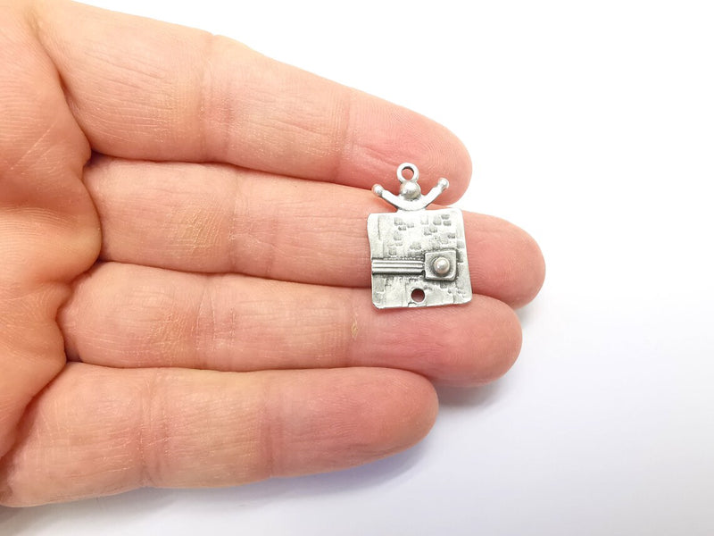 2 Silver Dangle Charms, Boho Charms, Rustic Charms, Earring Charms, Silver Pendant, Necklace Parts, Antique Silver Plated 25x16mm G35104