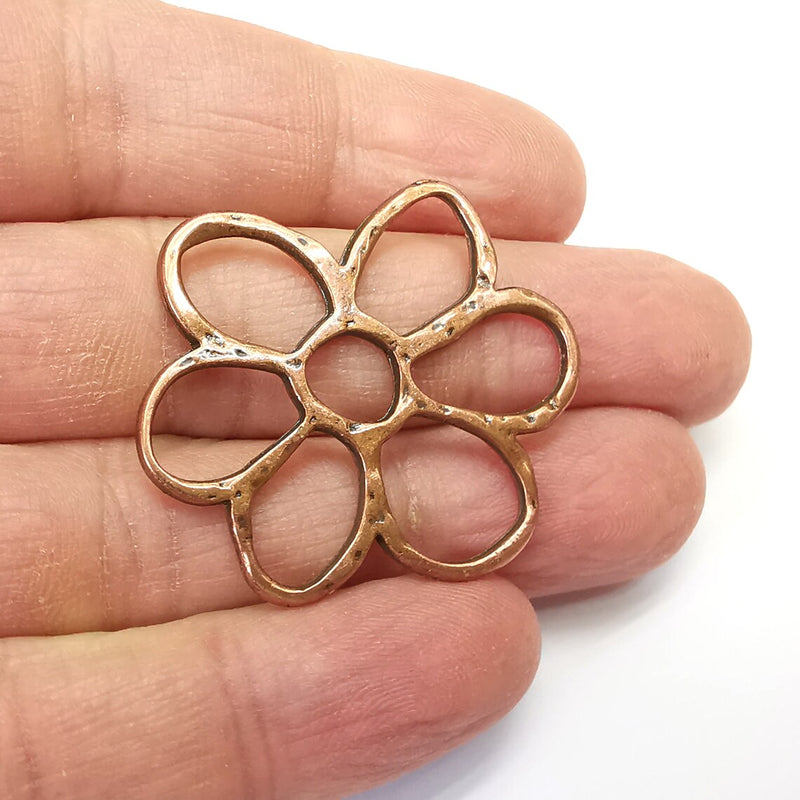 Copper Flower Charms, Daisy Charms, Flower Connector, Earring Charms, Copper Pendant, Necklace Parts, Antique Copper Plated 39x36mm G35113