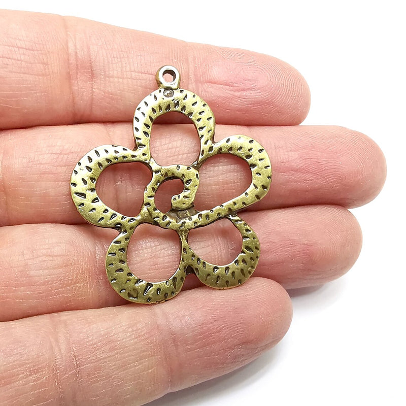 Flowers Charms, Daisy Flower Charms, Rose Charms, Antique Bronze Plated Plants Charms (44x38mm) G34908