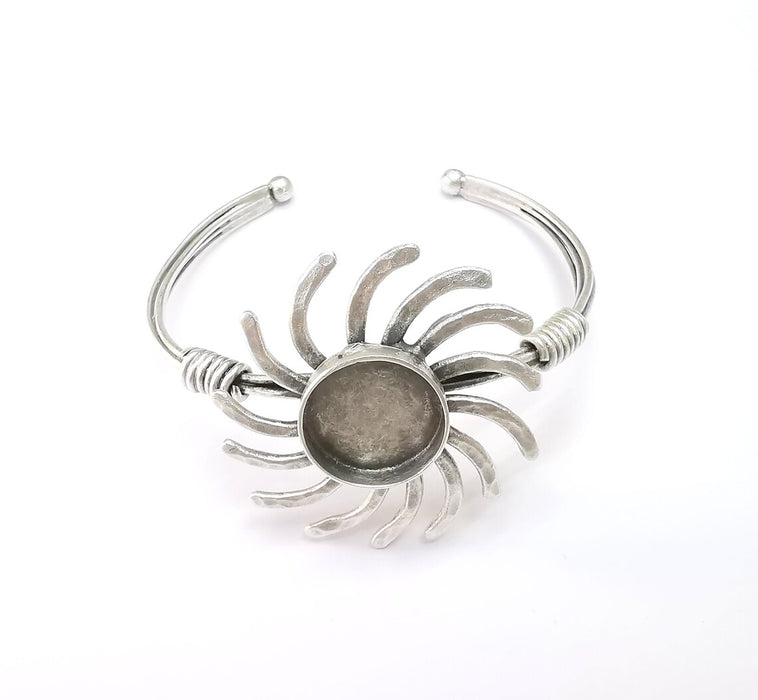 Sun Bracelet, Wire Wrapped Bracelet, Bangle Bezel, Cuff Resin Blank, Wristband Cabochon Base, Adjustable Antique Silver Brass (16mm) G34915