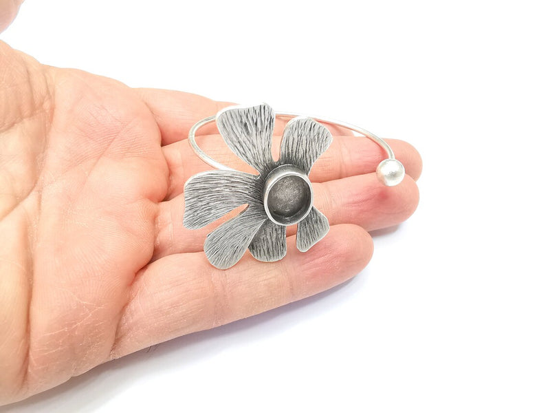 Leaf Bracelet Blank, Wire Wrapped Cuff, Bangle Bezel, Resin Blank, Wristband Cabochon Base, Adjustable Antique Silver Brass (14x10mm) G34916