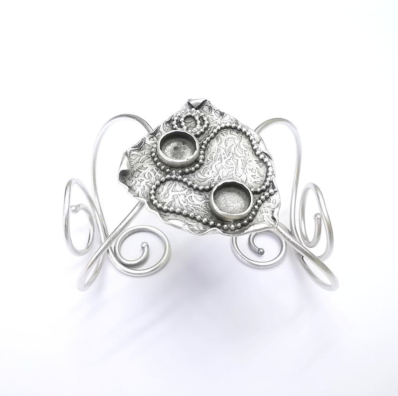 Wire Wrapped Bracelet, Large Cuff, Bangle Bezel, Resin Blank, Wristband Cabochon Base, Adjustable Antique Silver Brass (9mm) G34919