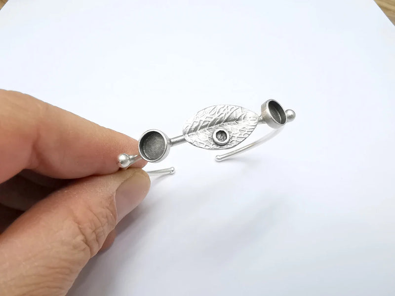 Leaf Bracelet Blank, Wire Wrapped Cuff, Bangle Bezel, Resin Blank, Wristband Cabochon Base, Adjustable Antique Silver Brass (8mm) G34925