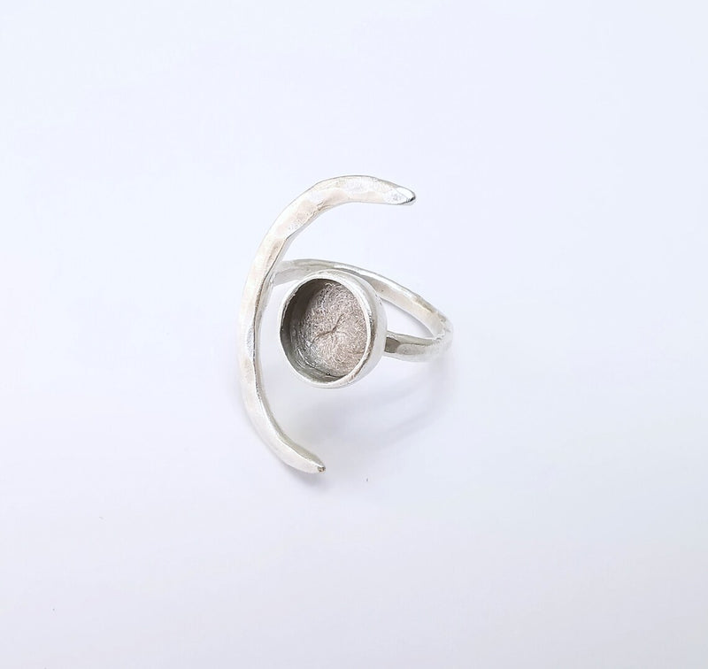 Crescent Ring Setting, Moon Ring, Celestial Ring, Cabochon Blank, Resin Bezel Frame, Adjustable Antique Silver Plated Brass 10mm G34940