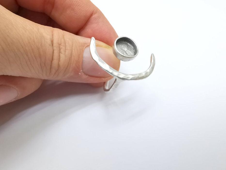 Crescent Ring Setting, Moon Ring, Celestial Ring, Cabochon Blank, Resin Bezel Frame, Adjustable Antique Silver Plated Brass 10mm G34940