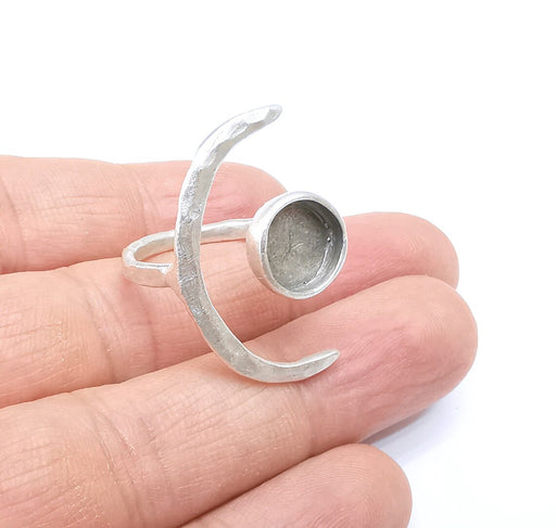 Crescent Ring Setting, Moon Ring, Celestial Ring, Cabochon Blank, Resin Bezel Frame, Adjustable Antique Silver Plated Brass 10mm G34940