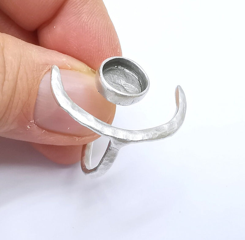 Crescent Ring Setting, Moon Ring, Celestial Ring, Cabochon Blank, Resin Bezel Frame, Adjustable Antique Silver Plated Brass 10mm G34940