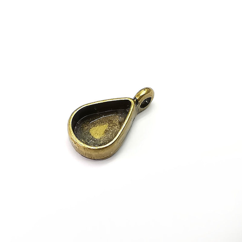 2 Drop Pendant Blanks, Resin Bezel Bases, Mosaic Mountings, Dry flower Frame, Polymer Clay base, Antique Bronze Plated (14x10mm) G34963