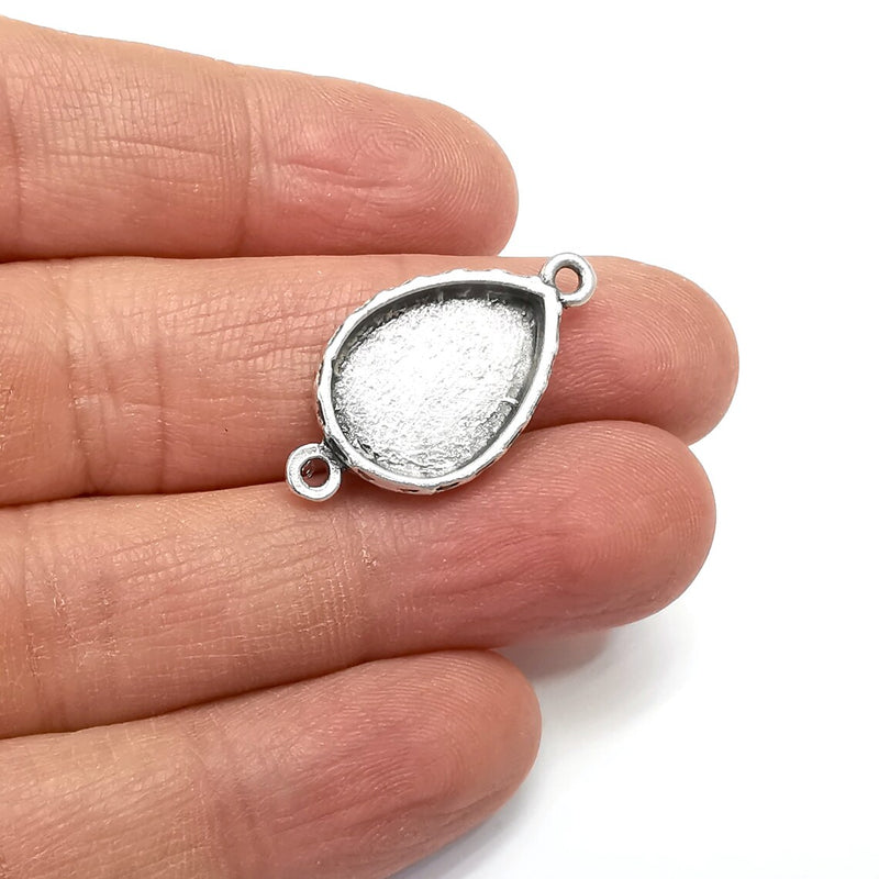 2 Drop Pendant Blank, Resin Bezel Base, Connector, Mosaic Mounting, Dry flower Frame, Polymer Clay base, Antique Silver (18x13mm blank) G35005