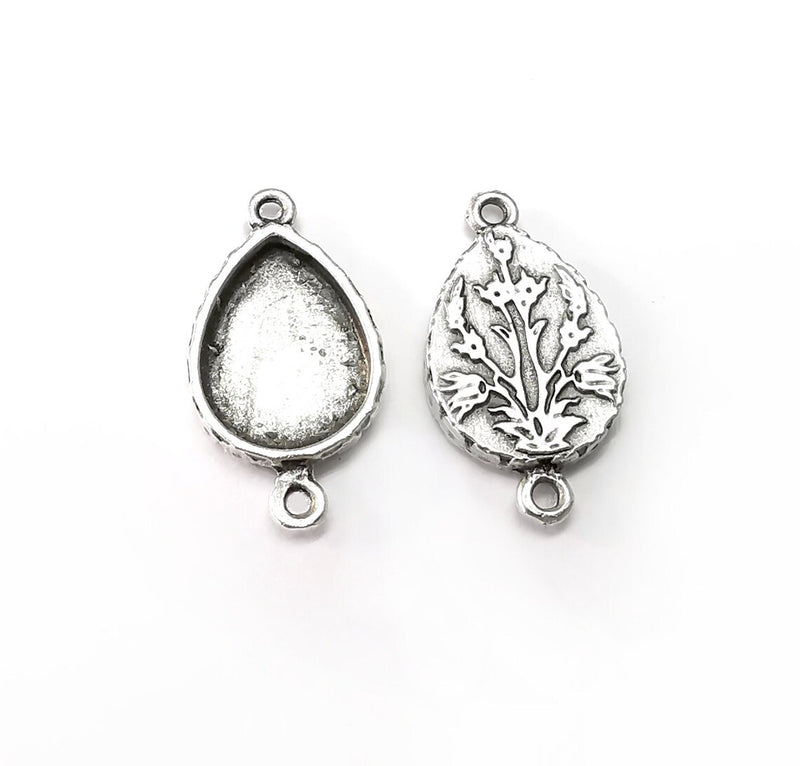2 Drop Pendant Blank, Resin Bezel Base, Connector, Mosaic Mounting, Dry flower Frame, Polymer Clay base, Antique Silver (18x13mm blank) G35005
