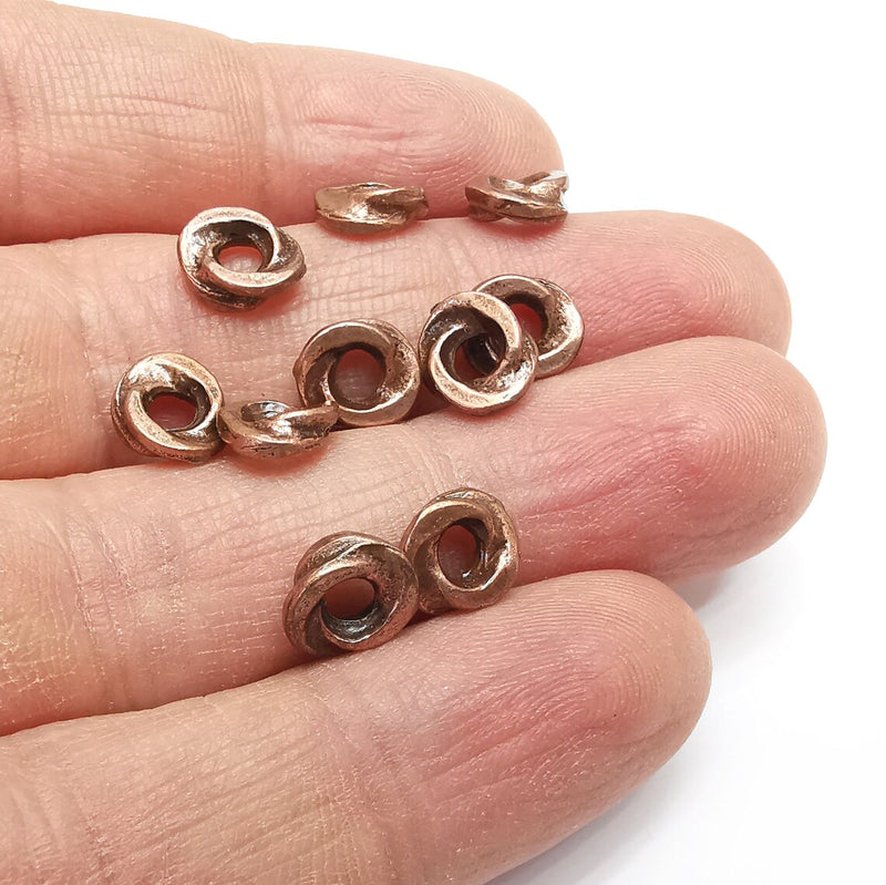 10 Round Beads, Hoop Connector, Discs Findings, Antique Copper Plated (8mm) G35007