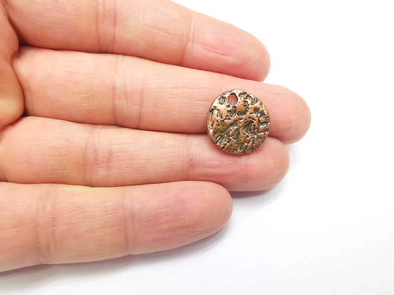 Organic Charms, Copper Disc Charms, Earring Charms, Copper Dangle Charms, Necklace Charms, Antique Copper Plated Metal 17mm G35030