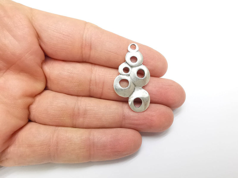 2 Perforated Charms, Boho Charms, Organic Shape, Dangle Earring Charms, Silver Pendant, Necklace Parts, Antique Silver Plated 37x20mm G35054