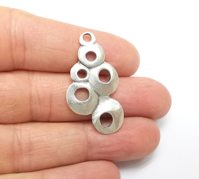 2 Perforated Charms, Boho Charms, Organic Shape, Dangle Earring Charms, Silver Pendant, Necklace Parts, Antique Silver Plated 37x20mm G35054