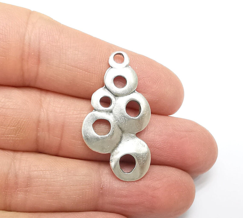 2 Perforated Charms, Boho Charms, Organic Shape, Dangle Earring Charms, Silver Pendant, Necklace Parts, Antique Silver Plated 37x20mm G35054