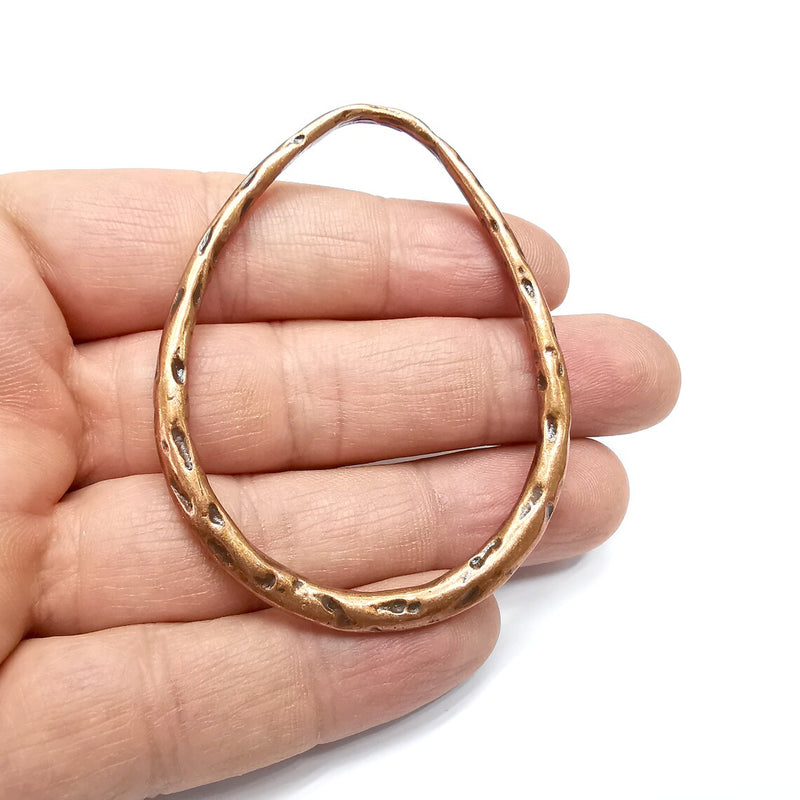 Hammered Frame Connector, Oval Jewelry Parts, Bracelet Component, Antique Copper Findings, Antique Copper Plated Metal (68x54mm) G35056