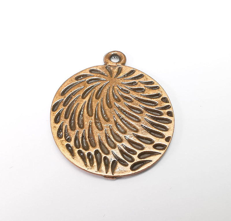 Copper Rain Charms, Medallion Charms, Locket Pendant, Earring Charms, Boho Charms, Round Charms, Antique Copper Plated (40x33mm) G35207