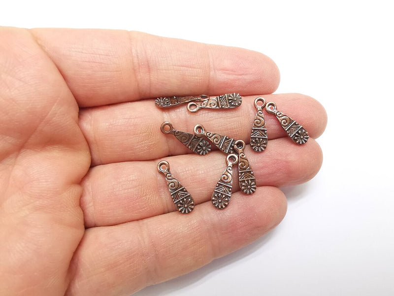 10 Copper Charms, Boho Charms, Baroque Charms, Ethnic Earring Charms, Rustic Charms, Necklace Parts, Antique Copper Plated 17x5mm G35536