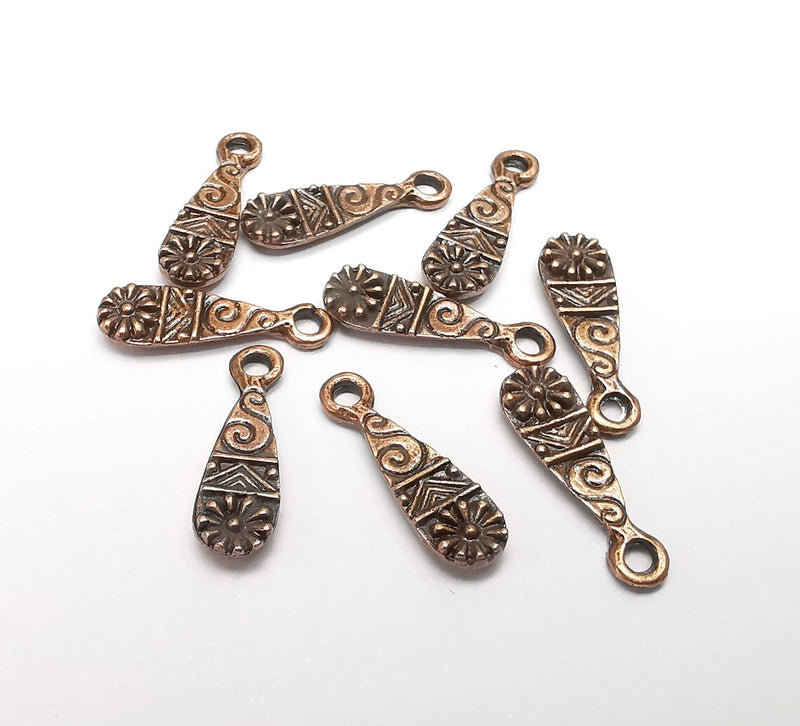 10 Copper Charms, Boho Charms, Baroque Charms, Ethnic Earring Charms, Rustic Charms, Necklace Parts, Antique Copper Plated 17x5mm G35536