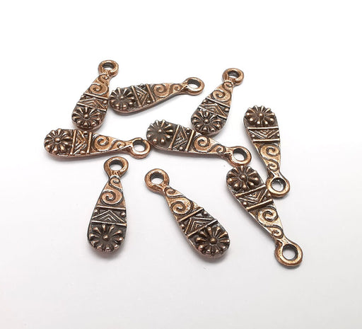 10 Copper Charms, Boho Charms, Baroque Charms, Ethnic Earring Charms, Rustic Charms, Necklace Parts, Antique Copper Plated 17x5mm G35060