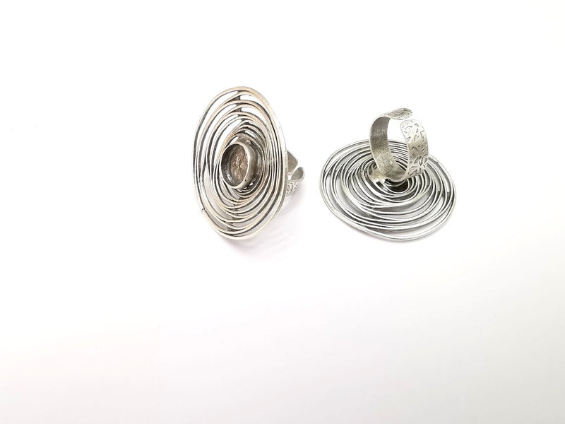 Circled Ring Setting, Cabochon Blank, Resin Bezel, Ring Mounting, Epoxy Frame, Adjustable Antique Silver Plated Brass 12mm G35224