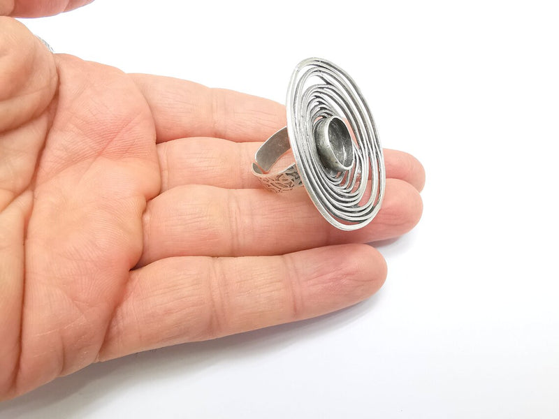 Circled Ring Setting, Cabochon Blank, Resin Bezel, Ring Mounting, Epoxy Frame, Adjustable Antique Silver Plated Brass 12mm G35224