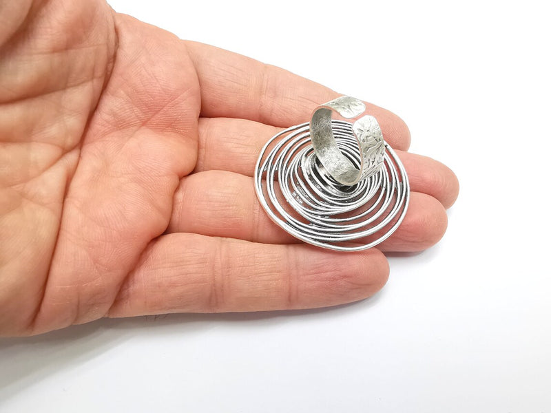 Circled Ring Setting, Cabochon Blank, Resin Bezel, Ring Mounting, Epoxy Frame, Adjustable Antique Silver Plated Brass 12mm G35224