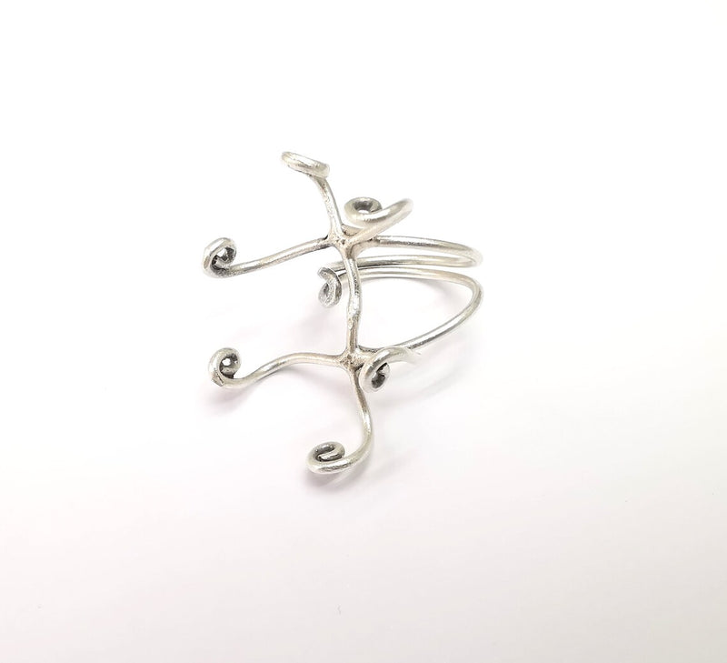 Silver Claw Ring Setting, Cabochon Blank, Resin Bezel, Oval Mounting, Claw Frame Base, Adjustable Antique Silver Plated Brass 35x25mm G35225