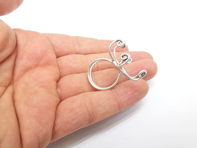 Silver Claw Ring Setting, Cabochon Blank, Resin Bezel, Oval Mounting, Claw Frame Base, Adjustable Antique Silver Plated Brass 35x25mm G35225