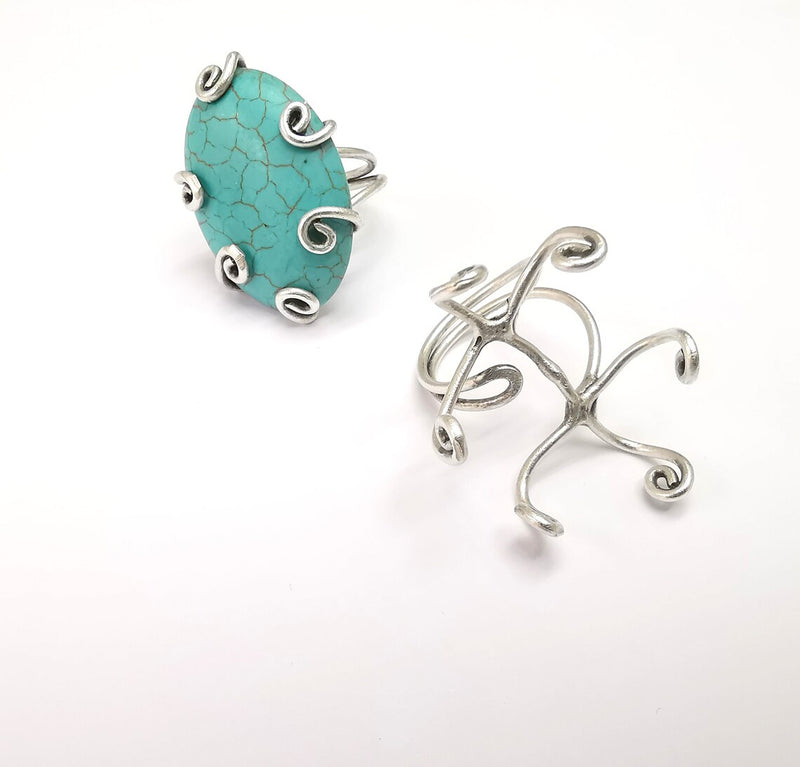 Silver Claw Ring Setting, Cabochon Blank, Resin Bezel, Oval Mounting, Claw Frame Base, Adjustable Antique Silver Plated Brass 35x25mm G35225