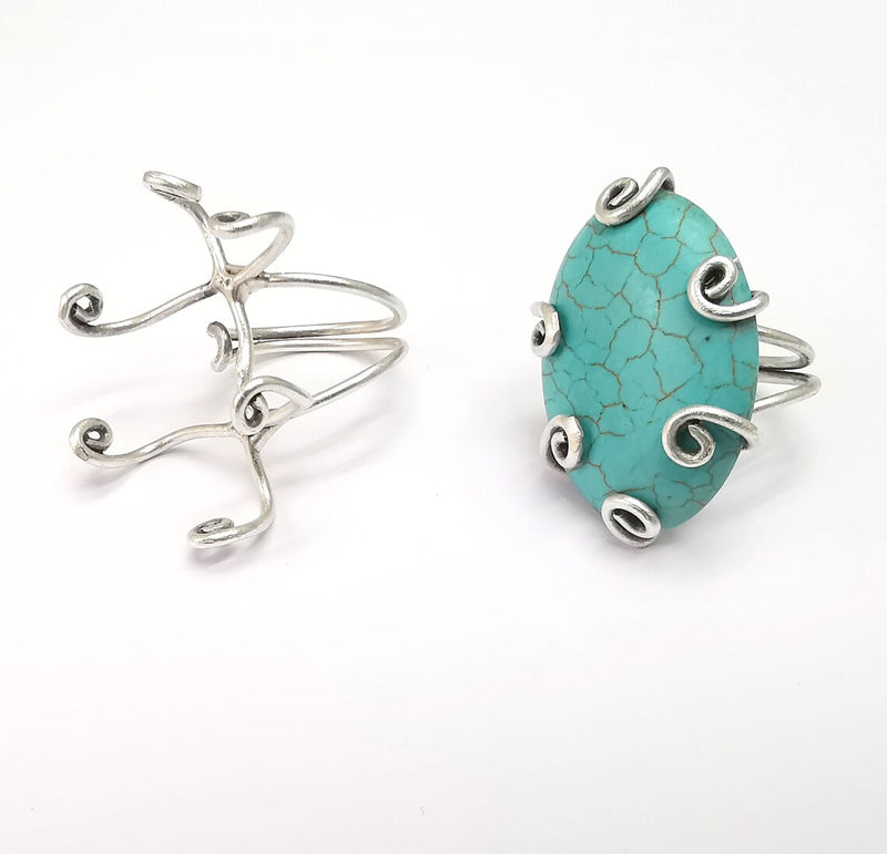 Silver Claw Ring Setting, Cabochon Blank, Resin Bezel, Oval Mounting, Claw Frame Base, Adjustable Antique Silver Plated Brass 35x25mm G35225