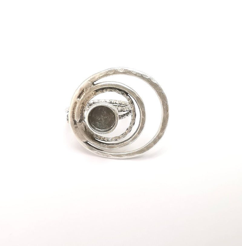 Circled Ring Setting, Cabochon Blank, Resin Bezel, Ring Mounting, Epoxy Frame, Adjustable Antique Silver Plated Brass 8mm G35239