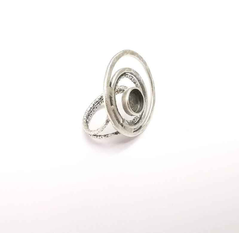 Circled Ring Setting, Cabochon Blank, Resin Bezel, Ring Mounting, Epoxy Frame, Adjustable Antique Silver Plated Brass 8mm G35239